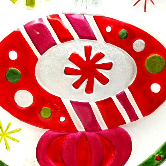 Hand Blown Fused Glass Christmas Bulb Plate Silvestri by Lori Siebert 12" - Picture 3 of 11